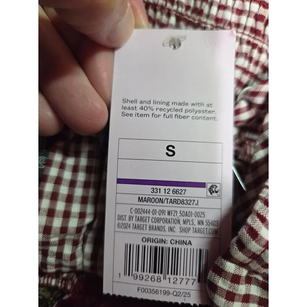 Wild Fable Maroon Gingham Smocked Tie Front Ruffle Mini Dress Small NWT